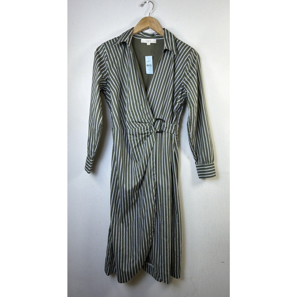 LOFT Striped Wrap Midi Shirtdress 6 petite Capsule Workwear career designer NWT - Picture 4 of 16